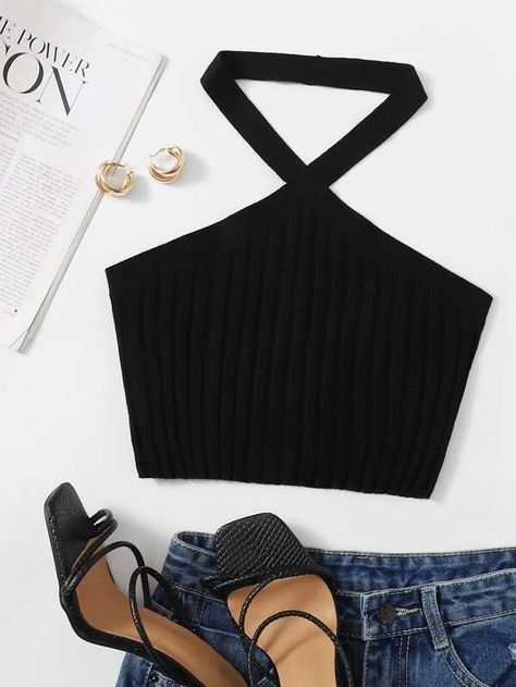 Shop Dresses Online, Swimsuits Outfits, Womens Halter Tops, Shein Outfits, Weird Fashion, Cute Crop Tops, Baggy Pants, Knit Tops, Online Dress Shopping