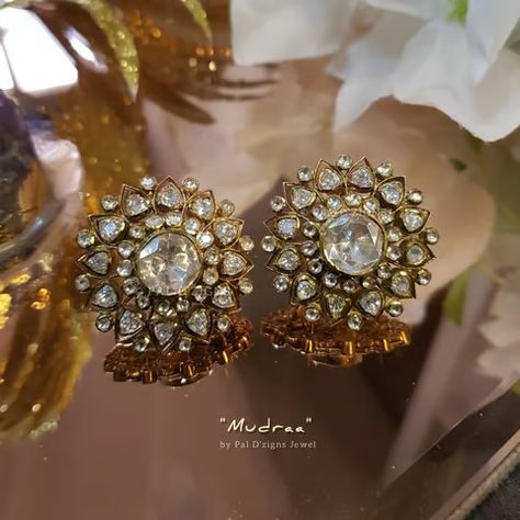 Mudraa Moissanite Polki Studs Polki Tops, Polki Studs, Jadau Earrings, Vintage Indian Jewelry, Pearls Jewellery, Ear Tops, Earrings For Wedding, Trendy Jewellery, Diamond Tops