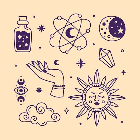 Hand drawn celestial illustration | Free Vector #Freepik #freevector #illustration #star #mystical #zodiac Celestial Illustration Art, Astrology Doodles Simple, Celestial Doodles, Celestial Graphic Design, Celestial Elements Illustration, Celestial Illustration, Hands Vector, Zodiac Illustration, Boho Stickers