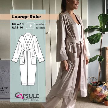 Lounge+robe+Sewing+Pattern/+Robe+digital+pattern/+PDF+sewing+pattern ✂+SEWING+PATTERN+✂ UK+6-18+/+AU+6-18+/+US+2-14 Comfortable+yet+stylish,+you+will+want+to+leave+it+on+all+day+while+lounging+at+home.+Choose+either+calf+(long+B)+or+mid-thigh+(short+A)+length.+The+robe+is+fastened+with+a+detachable+belt.+The+pattern+features+dropped+shoulders,+wide+placket+and+sleeve+cuffs,+as+well+as+a+large+patch+on+pockets.+The+style+is+versatile+and+can+be+made+in+a+wide+variety+of+woven+and+knit+fabrics Luxurious Pajamas, Robe Sewing Pattern, Luxury Robes, Printable Sewing Patterns, Lounge Robes, Knit Fabrics, Short A, T Dress, Clothes Sewing