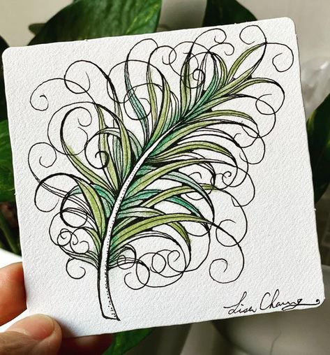 Feather Zentangle, Zentangle Artwork, Tangle Art, Zentangle Drawings, Feather Art, Doodle Art Designs, August 19, Zen Art, Zen Doodle