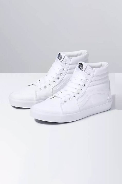 Vans Canvas Sk8-Hi Tapered Sneakers for Women in White Vans Classic Old Skool, White High Top Vans, Tenis Vans, Vans Outfit, Dr Shoes, Vans White, White High Tops, Gym Fits, White Vans