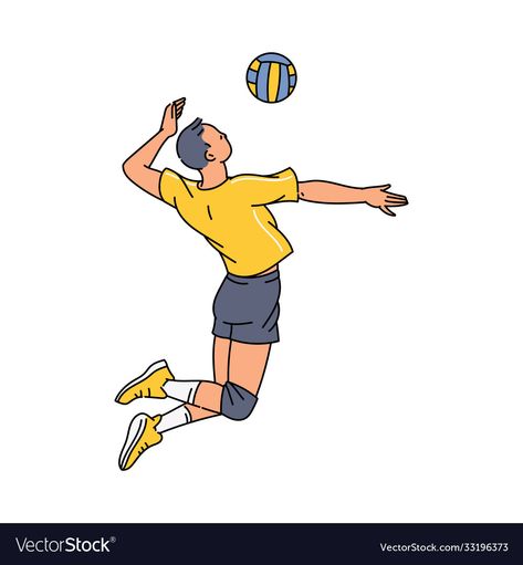 Serving In Volleyball, Playing Volleyball Drawing, Volleyball Cartoon, Character Jumping, Cartoon Volleyball, Ball Sketch, Volleyball Drawing, Background Sport, Man Jumping