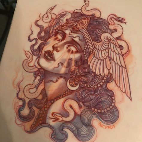 Neo Tattoo, Medusa Tattoo Design, Medusa Art, Theme Tattoo, Mythology Tattoos, Medusa Tattoo, Traditional Tattoo Design, Traditional Tattoo Art, Tattoo Project