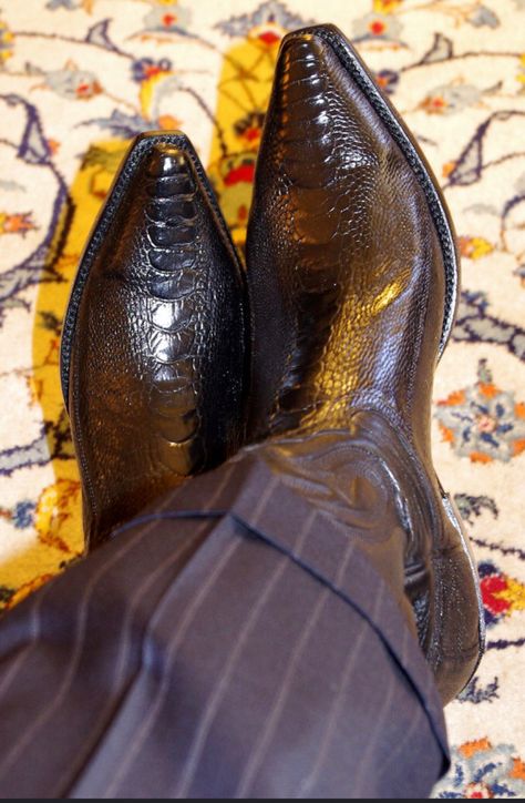 Ostrich Boots Mens Outfit, Boots Mens Outfit, Suit Boots, Snakeskin Cowboy Boots, Bond Style, Cowboys Boots, Botas Cowboy, Custom Cowboy Boots, Boots Outfit Men