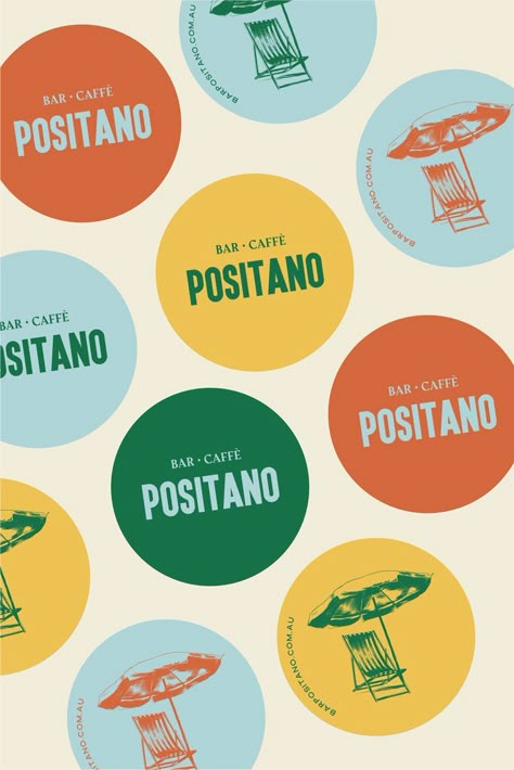 Bar Positano is a Sidney based, Italian-inspired mobile bar and caffè. The branding was inspired by the Amalfi Coast and Italian vintage typography. Our goal was to create a vibrant identity that made the mobile truck stand out among the Sidney street-food scene, but that could also be seen as a more delicate brand when hired for private events. Vintage Food Truck Design, Capri Restaurant Design, Amalfi Coast Graphic Design, Mobile Bar Branding, Beach Restaurant Logo, Vintage Italian Graphic Design, Retro Italian Aesthetic, Italian Branding Design, Italian Food Branding