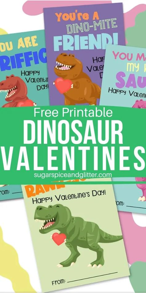 Free Printable Dinosaur Valentine's Day Cards for kids - simply download, print and address to your child's friends Free Printable Dinosaur Valentines, Diy Dinosaur Valentines For Kids, Dino Valentines Cards, Valentines Printables Free Kids, Dinosaur Valentine Cards, Dino Valentines, Free Valentine Cards, Dinosaur Valentine, Free Printable Valentines Cards