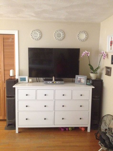 Ikea hemnes dresser as tv stand Ikea Hemnes Tv Stand, Big Lots Furniture, Ikea Hemnes Dresser, Hemnes Dresser, Dresser Tv, Bedroom Tv Stand, Tv 50, Dresser Tv Stand, Dresser With Tv