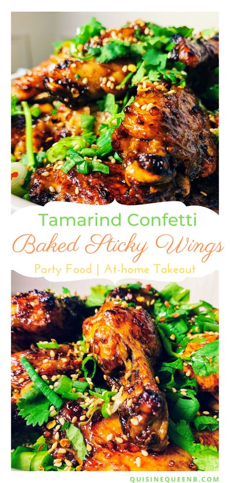 Tamarind Confetti Baked Sticky Wings Tamarind Paste Recipe Dishes, Tamarind Recipes Chicken, Tamarind Chicken Wings, Tamarind Paste Recipes, Tamarind Chicken, Tamarind Recipes, Sticky Wings, Asian Seasoning, Asian Meals