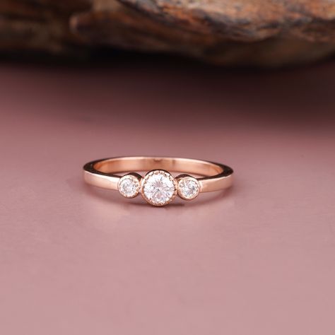 Elegant Round Diamond Rose Gold Engagement Ring with Side Stones | Handcrafted Wedding Ring | Unique Vintage Style Rings Minimal, Vintage Anniversary Rings, Round Cut Diamond Ring, Rose Gold Diamond Ring Engagement, Bezel Engagement Ring, Ring Guard, Eternity Rings, 3 Stone Rings, Full Eternity Ring