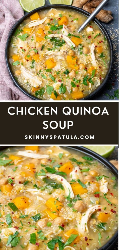 Chicken Quinoa Soup – Skinny Spatula Chicken Soup Quinoa, Quinoa Soup Recipes Healthy, Chicken And Quinoa Soup, Quinoa Chicken Soup, Heart Healthy Soup, Quinoa Soup Recipes, Chicken Quinoa Soup, Classic Chicken Noodle Soup, Chicken Broth Soup