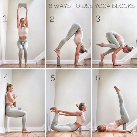 Tutorial Tuesday Today I wanna show you my favourite ways to use the yoga blocks in my practice: 1. Chair pose 2. Handstand prep 3. Crow pose 4. Chair pose on the wall 5. Bow pose 6. Inverted lake pose Almost every pose can be aligned with a yoga block. Yoga Blocks can help improve your form and reduce the risk of injury. They can also help you maintain postures for longer, deepen your stretch and explore all arm balances. Enjoy! Outfit @aloyoga #yogatutorial #tutorialtuesday #tutorial #... Yoga Blocks Exercises, Hata Yoga, Yoga Relaxation, Yoga Handstand, Wheel Pose, Body Transformations, Mountain Pose, Yoga Wheel, Yoga Tutorial