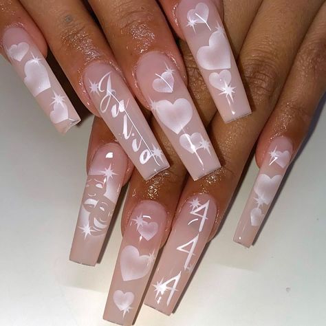 Art Guide, Long Acrylic Nail Designs, Airbrush Nails, Colored Acrylic Nails, Fancy Drinks, Long Acrylic Nails Coffin, Acrylic Nails Coffin Pink, Unique Acrylic Nails, Long Square Acrylic Nails