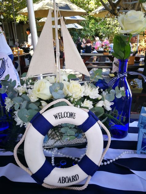 Nautical Bridal Shower Decorations, Navy Tablescape, Nautical Tablescapes, Nautical Theme Bridal Shower, Nautical Bridal Shower, Nautical Bridal Showers, Decor Centerpieces, Wedding Shower Decorations, Nautical Party