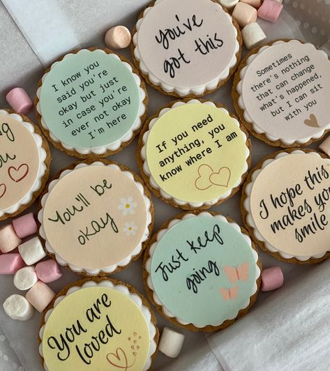 Cookies With Messages, Message Cookies, Personalised Biscuits, Good Luck New Job, Personalised Cupcakes, Iced Biscuits, Deepest Sympathy, Sorry For Your Loss, Congratulations Gift