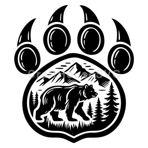 Bear Paw Silhouette, Wolf Paw Tattoos, Bear Stencil, Skull Ideas, Mountain And Forest, Bear Tattoo Designs, Hunting Tattoos, Bear Paw Print, Wolf Paw