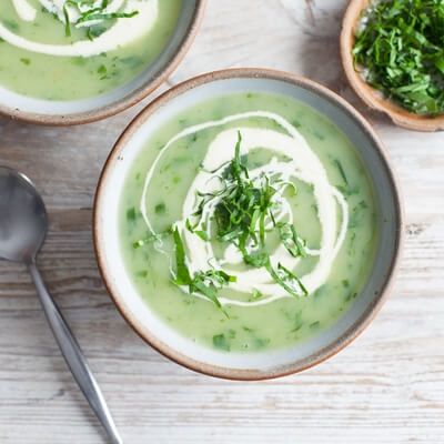 Paired with the punchy taste of wild garlic, potatoes make a wonderfully savoury and inexpensive soup. Increase the amount of wild garlic, if you dare! We send out the wild garlic leaves but not the flowers, as they're too delicate to travel, so you'll have to forage for those if you want to use them – or garnish with lots of chopped parsley instead. Garlic Soup Recipe, Parsley Soup, Wild Garlic Pesto, Salsa Verde Recipe, Foraging Recipes, Garlic Soup, Garlic Potatoes, Stewed Potatoes, Wild Garlic