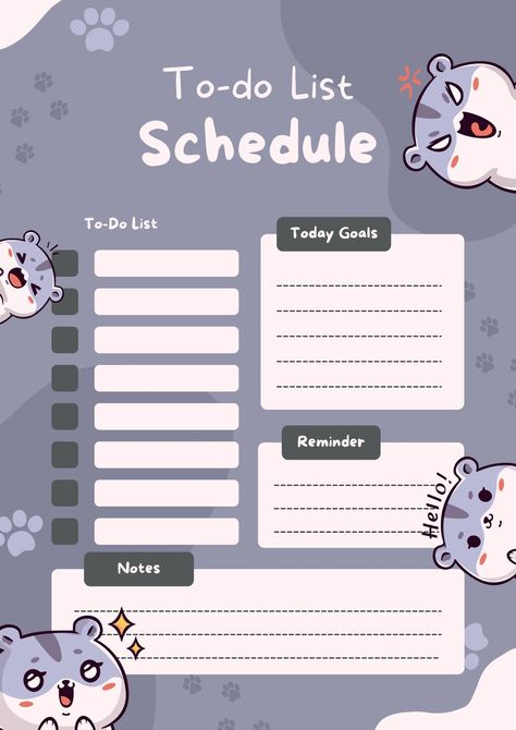 To Do List Schedule, Study Planner Printable, Note Writing Paper, Daily Planner Pages, Schedule Planner, Pola Sulam, Bullet Journal Writing, Daily Planner Template, List Template