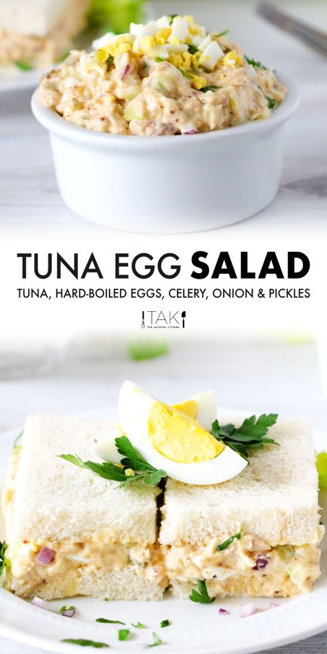 A quick and easy recipe for Tuna Egg Salad that's just as delicious as you remember it! Perfect for sandwiches, salads, and more. It features tuna, hard-boiled eggs, celery, dill pickles, and a creamy, zingy dressing. Use light mayonnaise for a low-fat, healthy tuna salad! Tuna Egg Salad, Best Tuna Salad Recipe, Best Tuna Salad, Healthy Tuna Salad, Tuna And Egg, Healthy Tuna, Tuna Salad Recipe, Boiled Egg Diet, Egg Salad Recipe