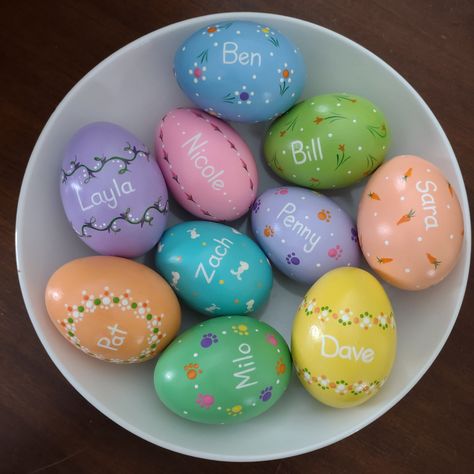 PLEASE NOTE: WILL NOT SHIP FOR EASTER 2023. I would love to paint some up for you for the following year.  This is for one custom egg.  Personalize it by letting us know what color, (secondary color option is the color of the egg), name and style you want on your egg. (The styles are listed by the names on each of the eggs in our pictures.) For example: the Nicole -rose style is on the pink egg. We can also add the year to them.   We will contact you if we have any questions. Yellow Cat Studio's Egg Names, Vintage Easter Baskets, Egg Styles, Personalized Easter Eggs, Easter Egg Painting, Egg Painting, Egg Carton, Rose Style, Personalized Easter