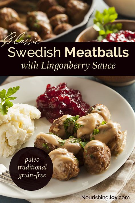 Swedish Meatballs with Lingonberry Sauce Meatballs Swedish, Lingonberry Sauce, Paleo Crockpot, Swedish Meatballs, Paleo Lunch, Swedish Recipes, Paleo Breakfast, Cooker Recipes, Grain Free