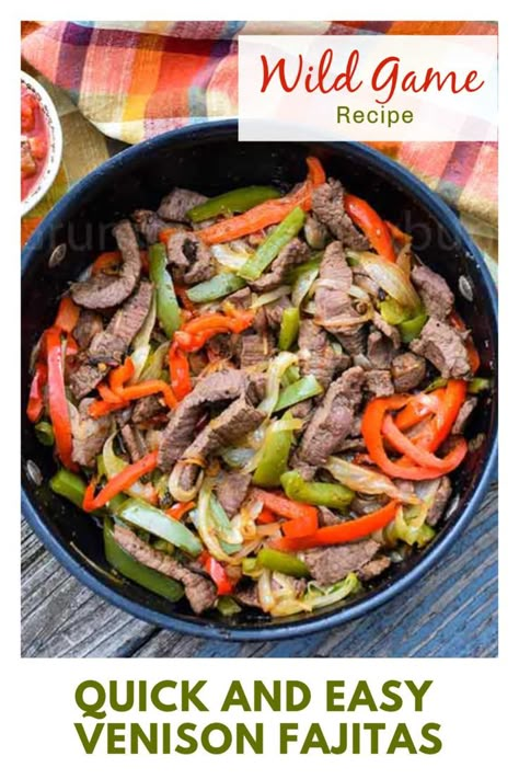 Making a fajita with wild game is a fun way to enjoy a Mexican recipe! Serve these fajitas with flour tortillas or over a serving of cauliflower rice for a low carb dinner. #fajita #venison #venisonrecipe #Mexicanrecipes #GHBrecipes #wildgame Venison Fajitas, Mexican Themed Dinner, Venison Stew Crockpot, Venison Marinade, Crockpot Fajitas, Backstrap Recipes, Deer Steak, Elk Recipes, Venison Backstrap