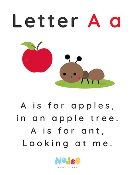 Letter A Story For Preschool, Poems For Kindergarten, Alphabet Rhymes, Rhymes For Kindergarten, Letter Poems, Alphabet Stories, Grade R Worksheets, Alphabet Poem, Kindergarten Poems