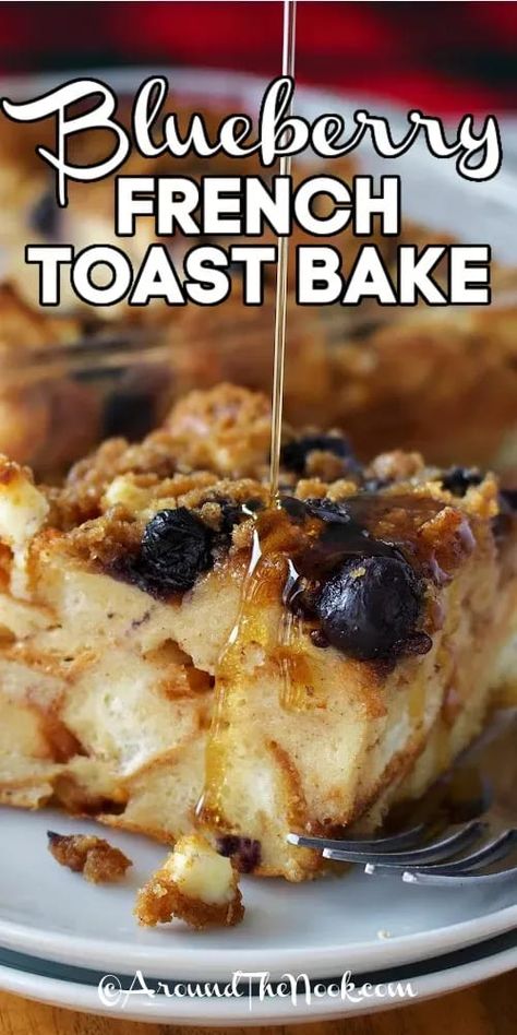 Delish and easy Blueberry French Toast Bake is a recipe to keep close at hand! With added cream cheese and of course blueberries (fresh or frozen), it makes an irresistible combination of flavors that the whole family will love. Bake it on the weekend and enjoy leftovers for a quick breakfast all week long. #blueberryfrenchtoastbake #easybreakfast #makeaheadbreakfast #brunchrecipe #frenchtoastcasserole #aroundthenook Make Ahead Stuffed French Toast, Blueberry French Toast Casserole Overnight, French Toast With Cream Cheese, Berry French Toast Bake, Easy Weekend Breakfast, Blueberry French Toast Bake, Breakfast Bakes, Blueberry French Toast Casserole, Stuffed French Toast Cream Cheese