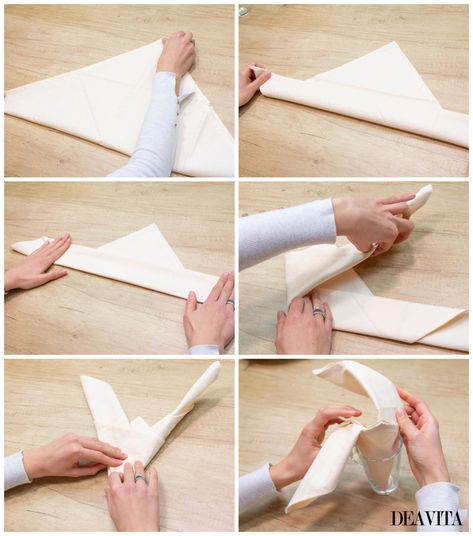 How to fold an Easter bunny ears napkin tutorial Napkin Bunny, Easter Napkin Folding, Sweet Table Decorations, Small Easter Gifts, Napkin Folding Tutorial, Napkin Folding Ideas, Fold Napkins, Diy Osterschmuck, Creative Napkins