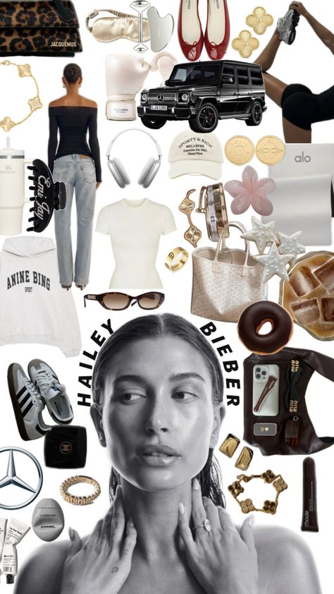 Hayley Bieber Aesthetic, Lagree Pilates, Hailey Bieber Aesthetic, Bieber Aesthetic, School Magazine, Hayley Bieber, Hailey Bieber Outfits, Industrial Piercing Jewelry, Outfit Collage