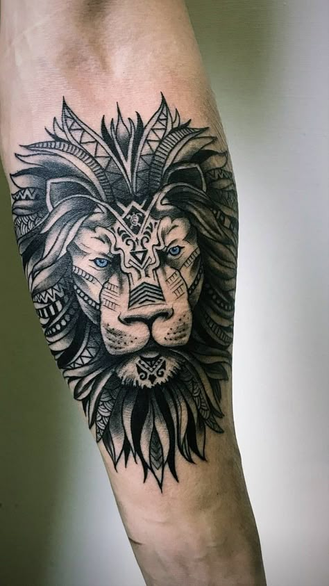 African Lion Tattoo, Leo Tattoo For Men, Lion Tattoos For Men, Maori Tattoo Arm, Wolf Tattoo Forearm, Bison Tattoo, Lion Art Tattoo, Tiger Tattoo Sleeve, Leo Tattoo