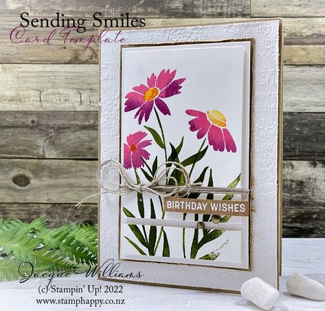 Stampin Up Sending Smiles Card Ideas, Stampinup Sending Smiles Cards, Sending Smiles Stampin Up 2022, Su Sending Smiles, Su Sending Smiles Cards, Stampin Up Flower Cards, So Refreshing Stampin Up Cards, Sending Smiles Stampin Up Cards, Sending Smiles Cards