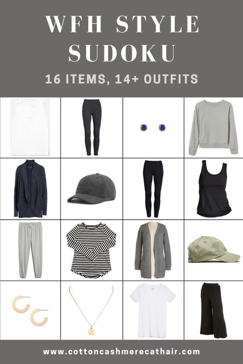 Work From Home Capsule Wardrobe, Wardrobe Sudoku, Capsule Wardrobe For Travel, Home Outfit Ideas, Work From Home Outfit Ideas, Outfit Ideas Work, Neutral Wardrobe, Capsule Wardrobe Women, Work From Home Outfit