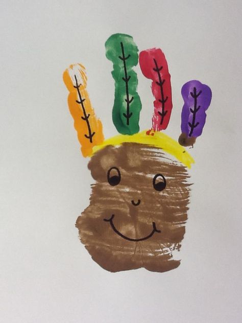 Handprint Indian Native American Art For Toddlers, Kids Sports Crafts, Handprint Artwork, Wild West Crafts, Pilgrims And Indians, American Indian Crafts, American Indian Artwork, Thanksgiving Turkey Craft, Thanksgiving Crafts Preschool