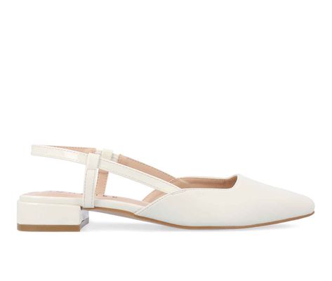 The Paislee block heel flats from Journee Collection will be the perfect match for your office job all the way to a nice evening out to dinner, thanks to the square toe shape and tiny block heel. Giving you all the style you could ever ask for from a pair of flats, their luxe vegan leather, two-tone design, and sling-back detail will do just the trick. As a bonus, your feet will feel like you're walking on a cloud with their padded footbed. Luxe Vegan Leather upper, Pull-on entry with Sling Back Grad Shoes, Wedding Shoes Block Heel, Elegant Footwear, Wedding Shoes Low Heel, Heels Aesthetic, Low Heel Wedges, Office Job, Wedding Shoes Flats, Elegant Outfits