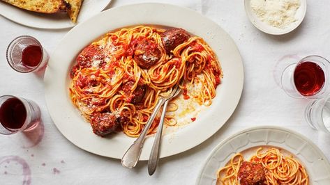 BA's Best Spaghetti and Meatballs Recipe | Bon Appetit Prosciutto Sandwich, Epicurious Recipes, Prosciutto Pasta, Cleaning Baking Sheets, Best Spaghetti, Pasta Meals, Food Italian, How To Cook Meatballs, Meatballs Recipe