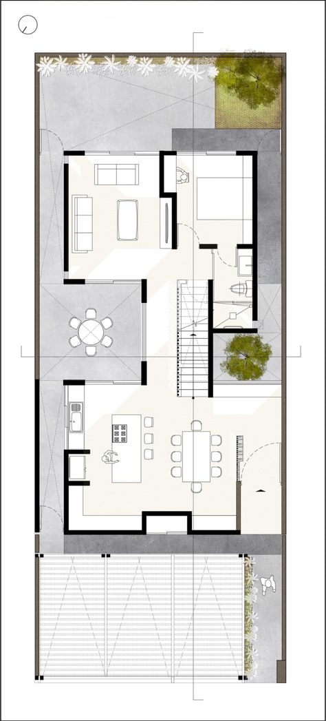 House In Mexico, Houses In Mexico, Courtyard House Plans, Architectural Floor Plans, Villa Plan, Two Storey House, Narrow House, Floor Plan Layout, Minimal House Design