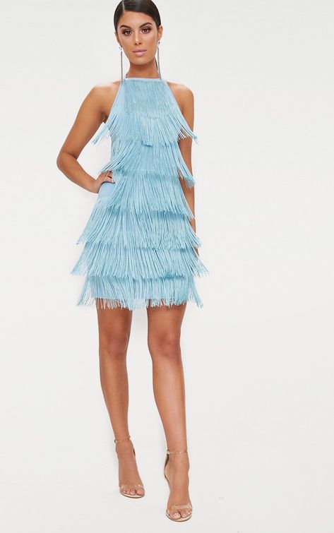 Love this cute summer or cocktail dress. Such a cute and fancy but fun dress idea with the tassels or fringe. #dress #fringe #tassel #afflink Fringes Dress, Fringe Clothing, Lace Up Bodycon Dress, Strapless Evening Gowns, Gorgeous Outfits, Dress Idea, Fashion Dresses Online, Fun Dress, Blue Tassel