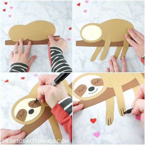 The Most Adorable Sloth Craft You've Ever Seen | I Heart Crafty Things Sloth Craft, Valentine Paper Crafts, Valentines Bricolage, Crafts Birthday, Sloth Birthday, Reindeer Craft, Sloth Gift, Animal Crafts For Kids, Valentine Fun