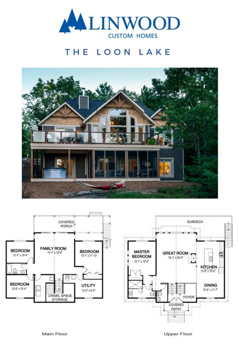 Lake House Blueprints, Lake House Layout Floor Plans, Family Cabin Floor Plans, Simple Lake House, Lake Home Plans, Vacation Home Plans, Linwood Homes, Cottage Floor Plans, Cabin Exterior