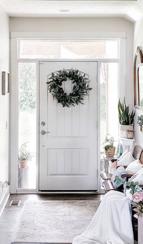 A wreath hung on the INSIDE of your front door?  Yes!  Wreaths don’t just belong on the outside of your door for friends and neighbors to see.  Try hanging a wreath on the inside of your door for you and your family to enjoy too! Interior Door Wreath, Indoor Wreath Front Door, Wreath Inside Front Door, Inside Front Door Decor, Small Entryway Storage Ideas, Small Entryway Storage, Entryway Storage Ideas, Inside Front Door, Entrance Table Decor