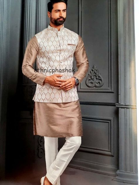 Nehru Jacket For Men, Wedding Kurta For Men, Maroon Jacket, Off White Jacket, Men Kurta, Sherwani For Men, Men's Kurta, Raw Silk Fabric, Waist Coat