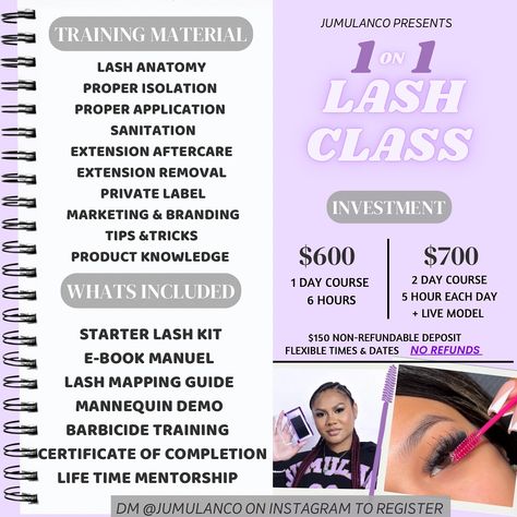 Hi ! I’ve been getting a lot of dm’s lately inquiring lash classes and yes I do offer 1on1’s . If learning how to do lashes that you may be interested in , just send me a quick message! 💜 Come and join our lash training courses! Learn the latest lash techniques and get certified in lashes. Whether you’re a beauty enthusiast or a professional looking to upskill, we’ve got you covered. Lash Techniques, Lash Training, Training Certificate, Live Model, Training Materials, Certificate Of Completion, Yes I Did, Brand Marketing, Private Label