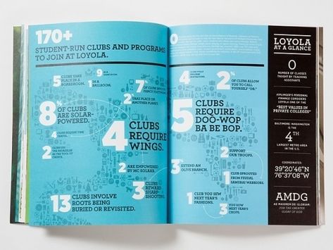 Graphic-ExchanGE - a selection of graphic projects #print #infographic #magazine Viewbook Design, Stats Design, Magazine Examples, College Brochure, Higher Education Marketing, University Marketing, Number Font, Magazine Layout Inspiration, Loyola University