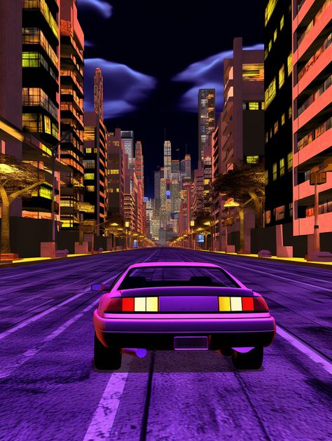 car and city inspired by old video game graphics Created by Menteverse. Do not use or reproduce without permission. Nostalgic Games Aesthetic, Old 3d Games Aesthetic, 80s Video Game Aesthetic, 2000s Video Game Aesthetic, Old Games Aesthetic, 2000s Video Games, Electro Aesthetic, Vintage Video Games Aesthetic, Old Video Games Aesthetic