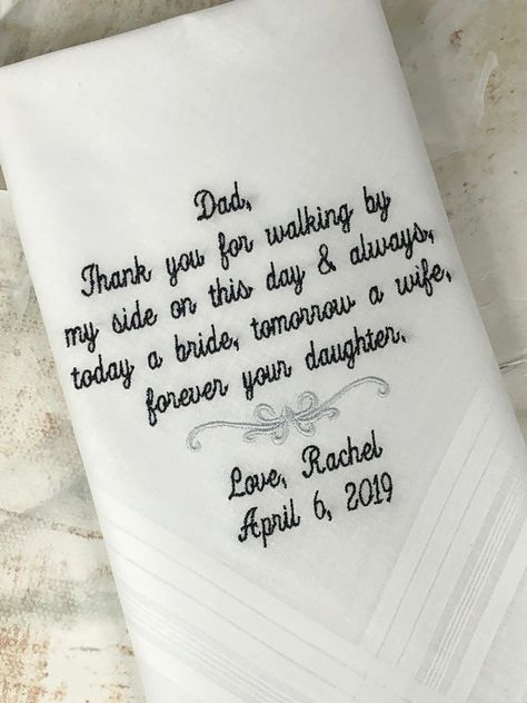 Daughter To Father, Embroidered Wedding Gifts, Father Of The Bride Wedding, Wedding Hankerchief, Wedding Verses, Bridal Handkerchief, Personalized Handkerchief Wedding, Embroidered Handkerchief Wedding, Handkerchief Wedding