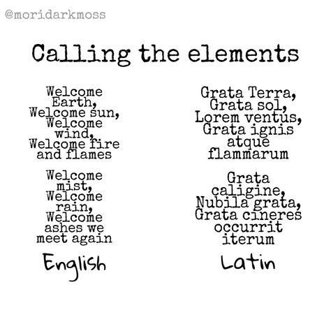 Spell Words Magic, Calling The Elements Witchcraft, Invoking The Elements, Witchy Words List, Witch Spells In Latin, Spells In Latin Witchcraft, Latin Spells Magic, Latin Spells Witchcraft, Latin Witch Spells