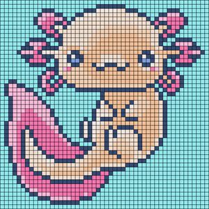 Alpha pattern #71660 | BraceletBook Axolotl Cross Stitch Pattern Free, Axolotl Pixel Art, Alpha Grids, Origami Flowers Tutorial, Easy Perler Beads Ideas, Perler Crafts, Pixel Art Grid, Book Art Diy, Cross Stitch Pictures