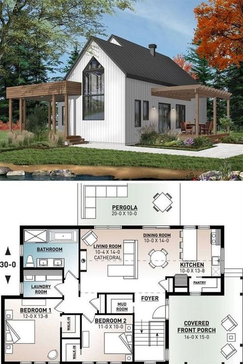 Home Design Ideas HQ | Owning your own home offers numerous benefits, whether during youth or after retirement | Facebook Scandinavian Home Floor Plan, Scandinavian Long House Plans, One Story Cabin Floor Plans, Scandanavian House Plan, Small Scandinavian House Plans, Modern Cottage Floor Plans, Scandinavian Floor Plans, Small Scandinavian House, Cottage Elevation