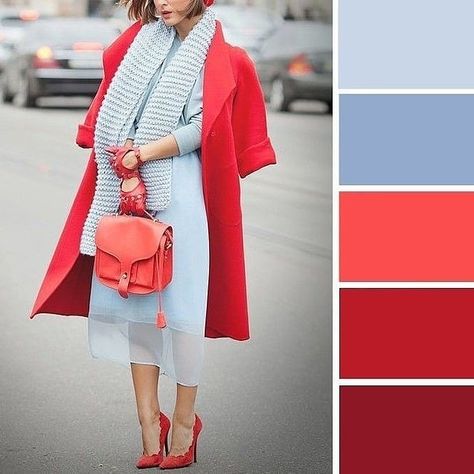 Pale blue with bright red outfit Summer Fashion Women, Colour Combinations Fashion, Color Combos Outfit, Smart Casual Wear, Girl Eyes, Color Combinations For Clothes, Orange Outfit, Casual Chique, Vintage Clothing Stores